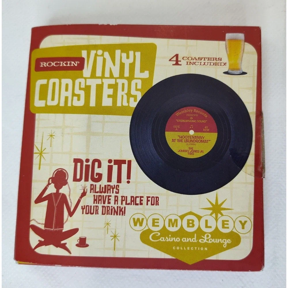 Rockin' Vinyl Coasters Set-2 VTG APX 3